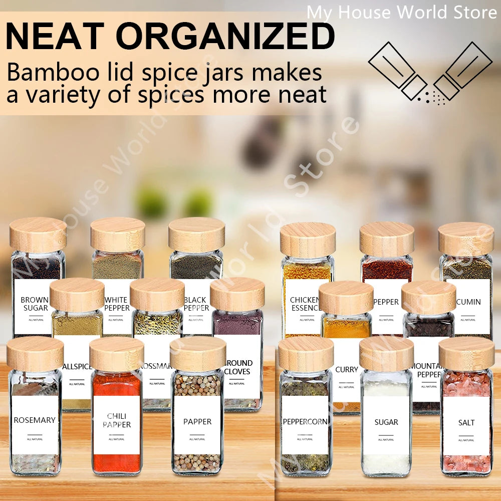 12/13pcs Glass Spice Jars with Bamboo Airtight Spice Organizer Containers Seasoning 120ml Storage Bottles Kitchen Spice Jars Set