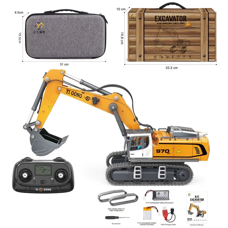 Yigong New 1/50 Scale 970mm Lead Screw Remote Control Excavator Full-Channel Alloy Plastic Track Engineering Vehicle Model Toy