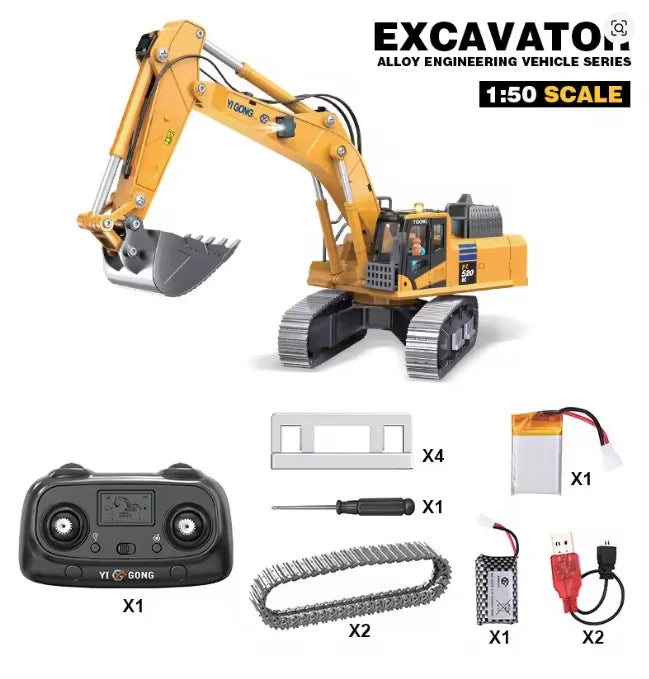 Yigong Rc Engineering Vehicle 1：50 Scale Alloy Excavator Crawler Loader Dump Truck 2 4ghz Simulation Construction Model Toy