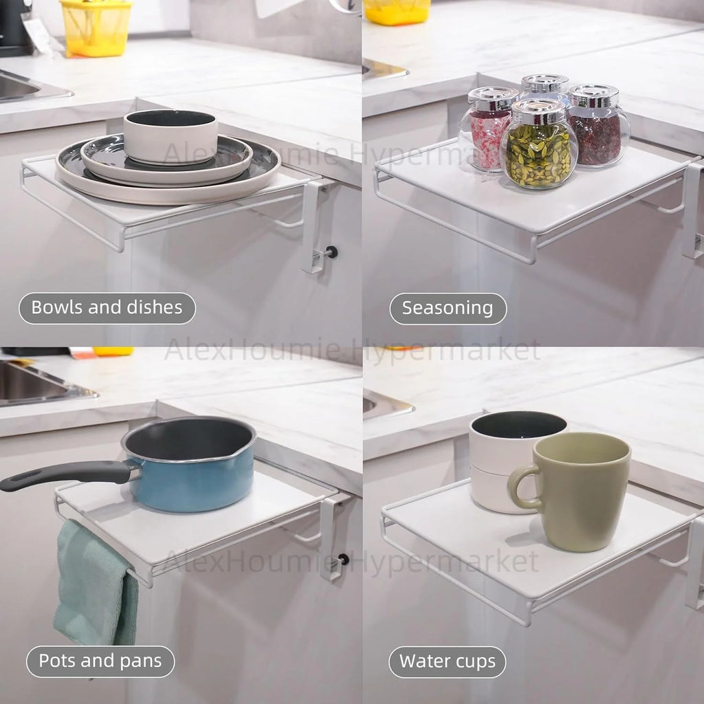 Viral Space-Saving Hack! Stainless Steel Foldable Magic Shelf - Cabinet Door Organizer, Countertop Expander & Multi-Functional
