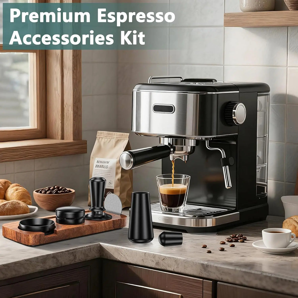 5/7Pack Espresso Accessories Kit Espresso Tamping Station Coffee Distributor Tamper WDT Tool Dosing Funnel Expresso Puck Screen